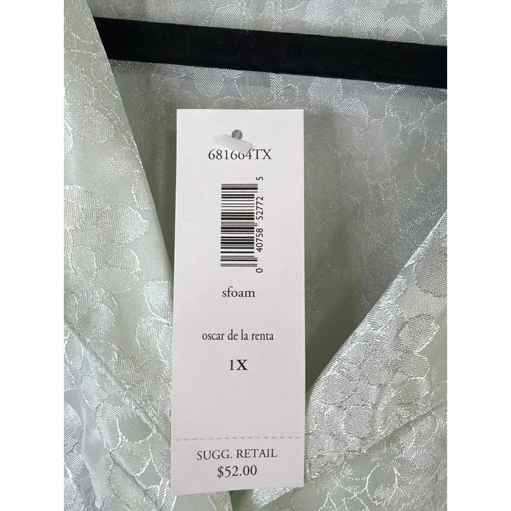 NWT Oscar de la Renta Pajama Set Women 1X Green Floral Satin Jacquard Flawed